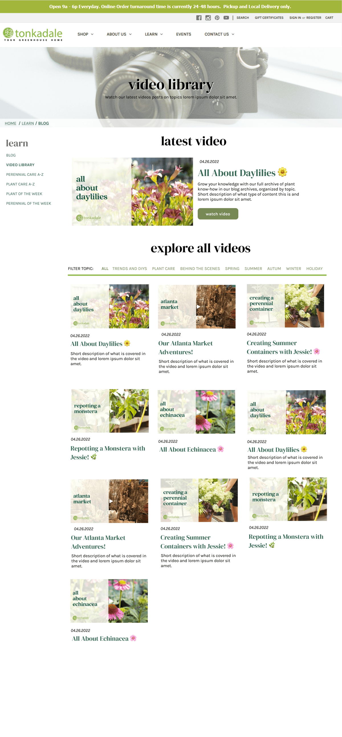 Full Page Design of the Video Library Page